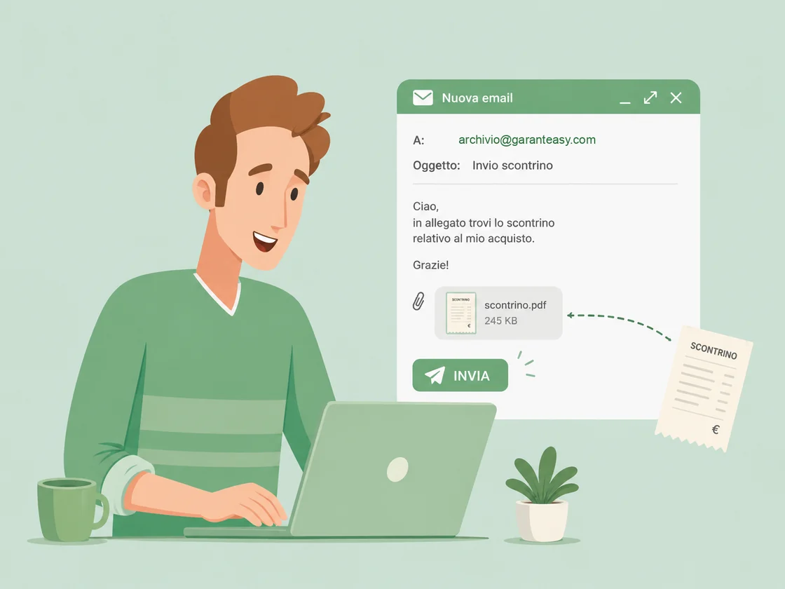 Persona che invia via email lo scontrino in allegato a Garanteasy per archiviare la garanzia
