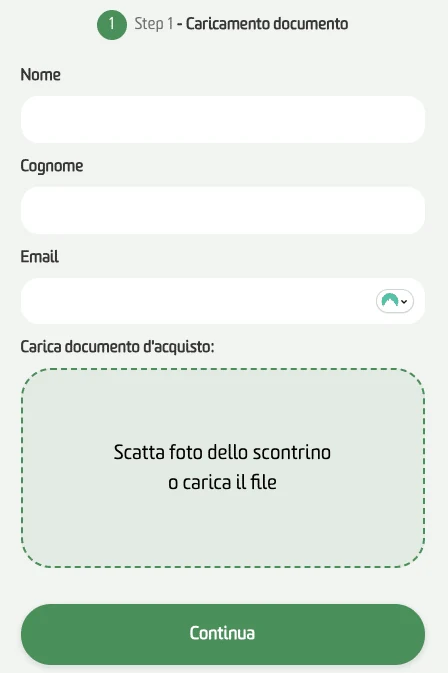 WebApp Garanteasy — Step 1: caricamento del documento d’acquisto