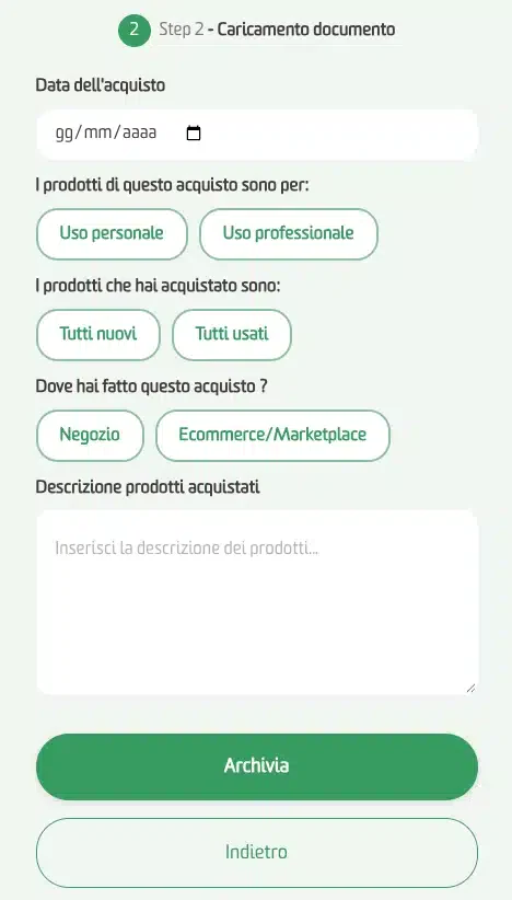 WebApp Garanteasy — Step 2: inserimento dei dati e archiviazione