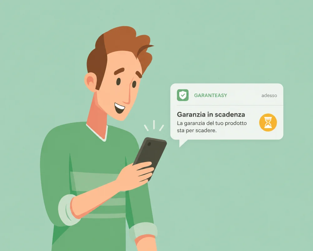Notifica di garanzia in scadenza sullo smartphone — illustrazione Garanteasy